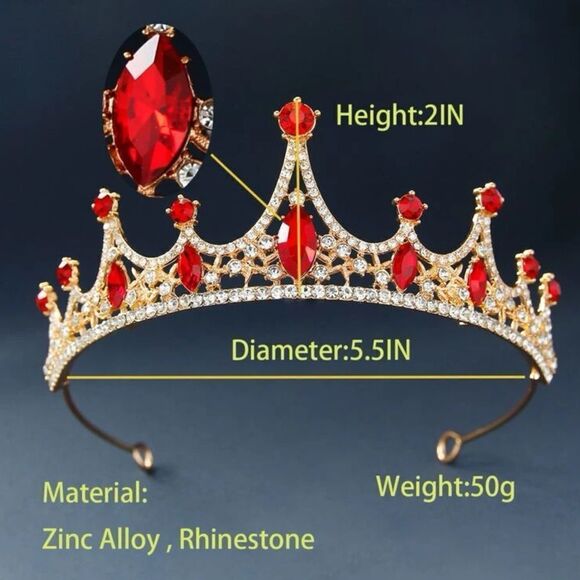 🆕Red Crystal Rhinestone Tiara Crown - Picture 4 of 5